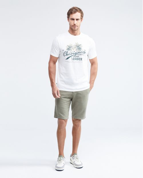 Camiseta Classic Fit Estampada Cuello Redondo en Algodón más Grueso para Hombre