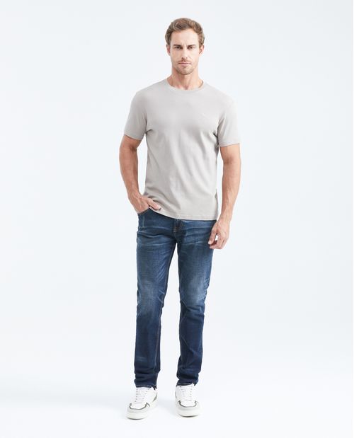 Camiseta Básica Slim Fit Cuello Redondo en Algodón Doble Punto para Hombre