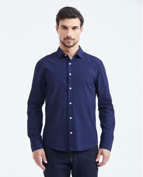Camisa Slim Fit Manga Larga con Estampado Mini Print para Hombre