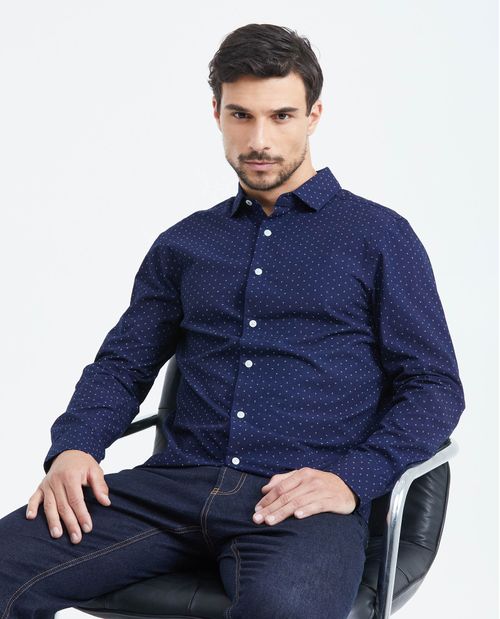 Camisa Slim Fit Manga Larga con Estampado Mini Print para Hombre