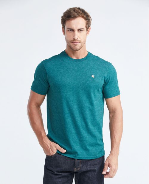 Camiseta Slim Fit Cuello Redondo en Algodón más Grueso Efecto Jaspe para Hombre