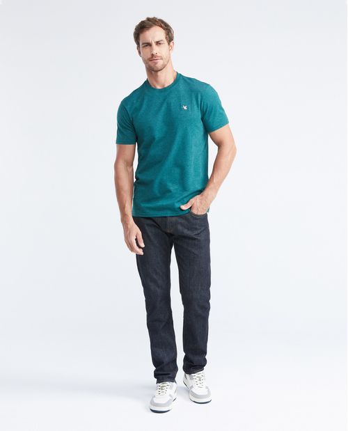 Camiseta Slim Fit Cuello Redondo en Algodón más Grueso Efecto Jaspe para Hombre