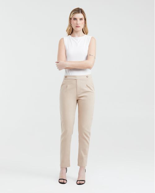Pantalón Silueta Recta con Botones Decorativos para Mujer