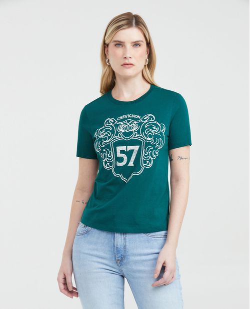 Camiseta Estampada con Detalles en Caviar para Mujer