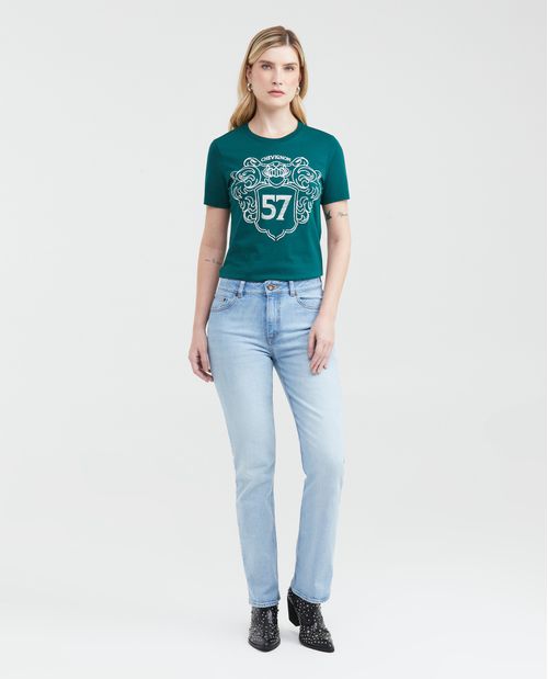 Camiseta Estampada con Detalles en Caviar para Mujer