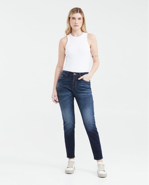 Jean Boyfit Tiro Medio Bota Slim Azul Ultra Oscuro para Mujer