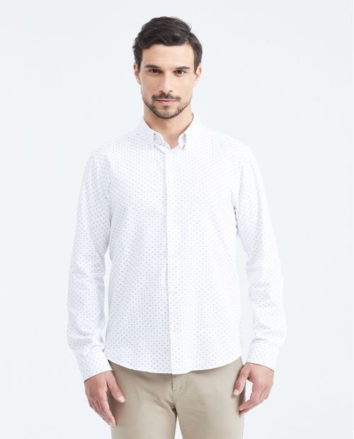 Camisa Slim Fit Manga Larga Oxford Algodón Unicolor con Efecto para Hombre