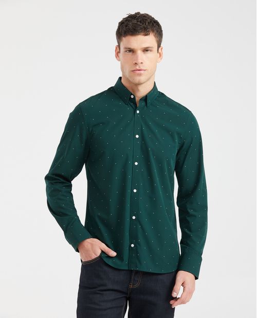 Camisa Premium Slim Fit Manga Larga con Estampado Mini Print para Hombre
