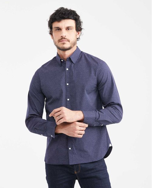 Camisa Premium Slim Fit Manga Larga con Estampado Mini Print para Hombre