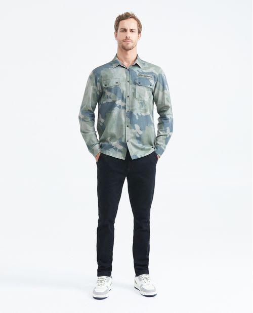 Camisa Classic Fit Manga Larga con Estampado Militar para Hombre