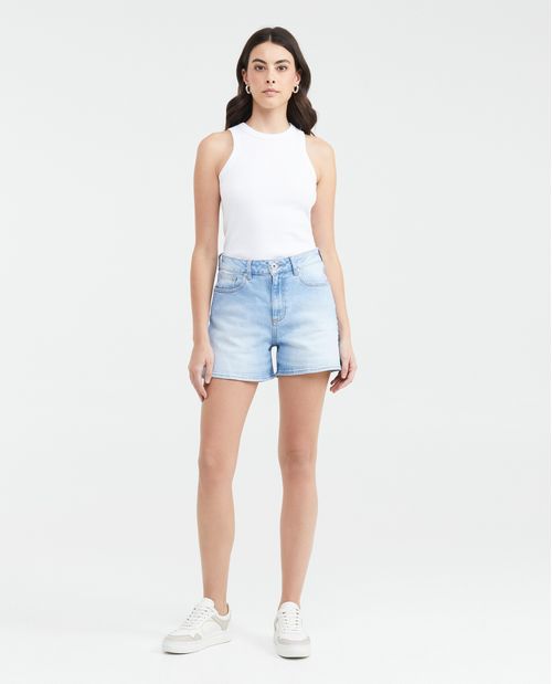 Short en Denim High Rise Azul Claro Lavado Vintage para Mujer