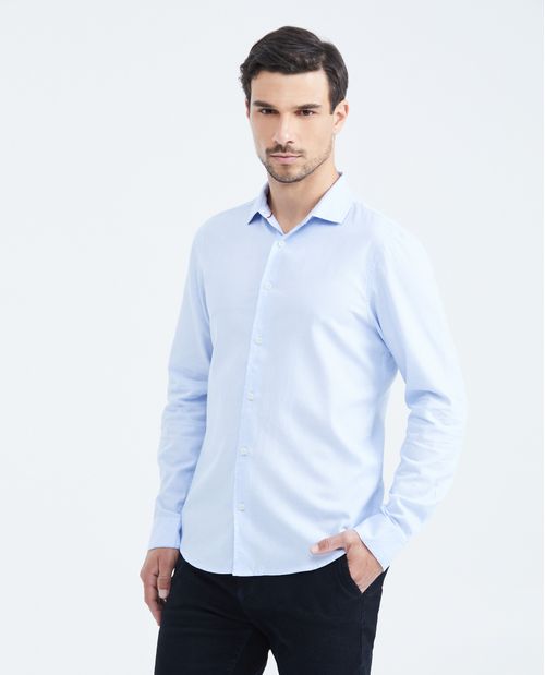 Camisa Slim Fit Manga Larga en Algodón con efecto de rayas para Hombre