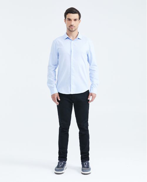 Camisa Slim Fit Manga Larga en Algodón con efecto de rayas para Hombre