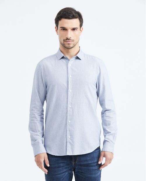 Camisa Slim Fit Manga Larga en Algodón con efecto de rayas para Hombre