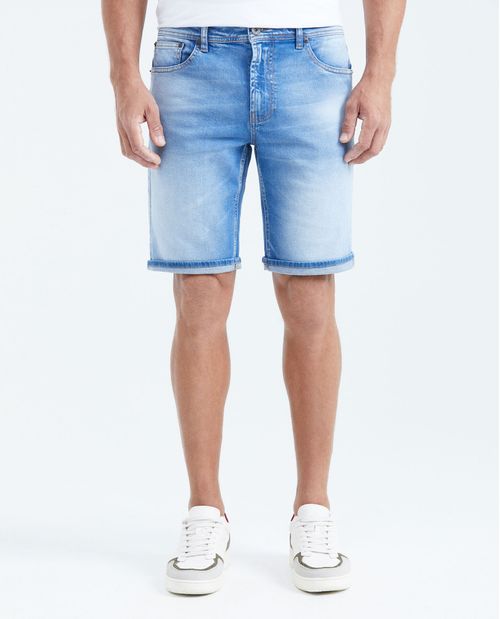 Bermuda en Denim Straight Fit Azul Claro con Stretch para Hombre