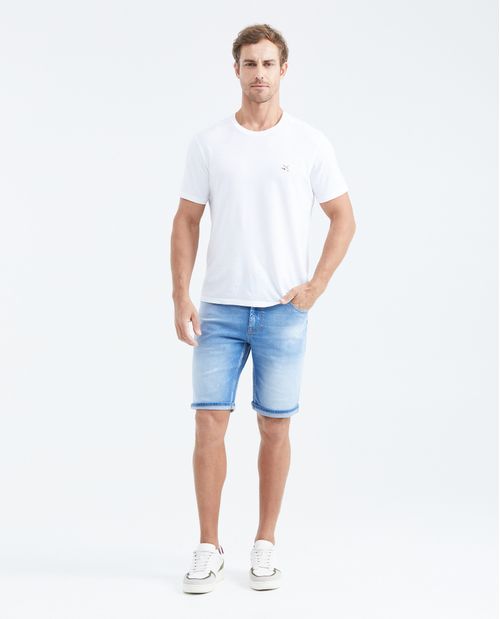 Bermuda en Denim Straight Fit Azul Claro con Stretch para Hombre