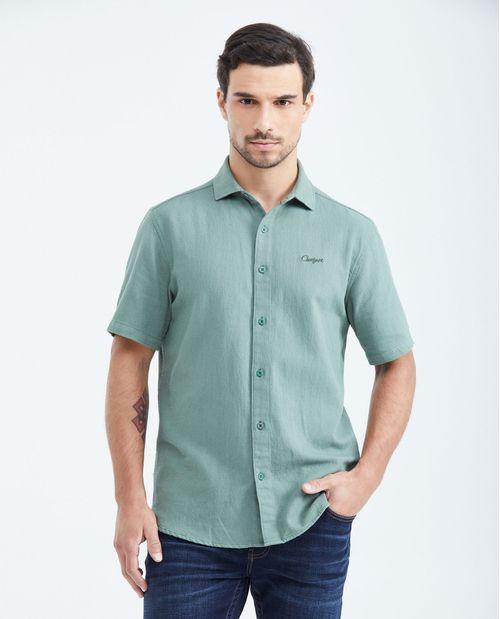 Camisa Slim Fit Manga Corta en Algodón para Hombre