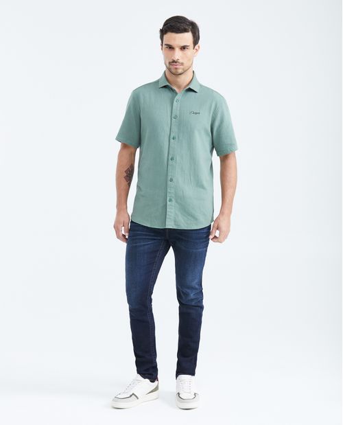 Camisa Slim Fit Manga Corta en Algodón para Hombre