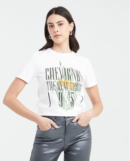 Camiseta Estampada con Detalles Aterciopelados para Mujer