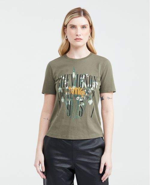 Camiseta Estampada con Detalles Aterciopelados para Mujer
