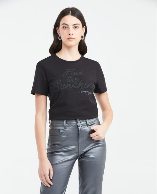 Camiseta Estampada con Detalles en Caviar para Mujer