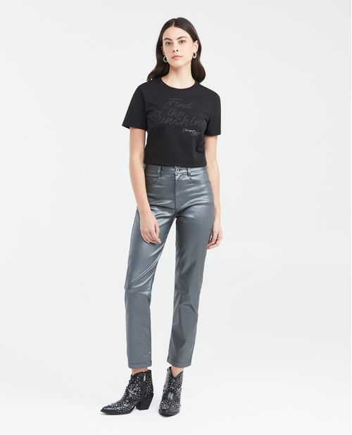 Camiseta Estampada con Detalles en Caviar para Mujer