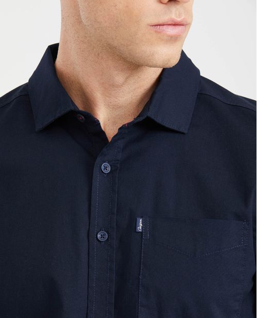 Camisa Slim Fit Manga Larga con Bolsillo para Hombre