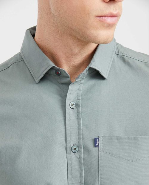 Camisa Slim Fit Manga Larga con Bolsillo para Hombre