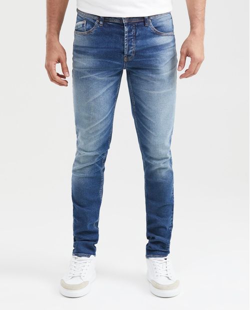 Jean Súper Slim Fit Tiro Bajo Bota Super Slim Azul Medio Vintage para Hombre