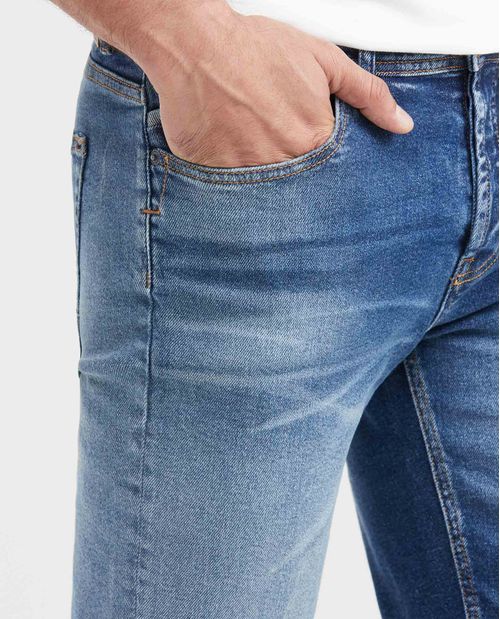 Jean Súper Slim Fit Tiro Bajo Bota Super Slim Azul Medio Vintage para Hombre