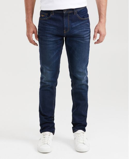 Jean Straight Fit Tiro Medio Bota Slim Azul Ultra Oscuro para Hombre