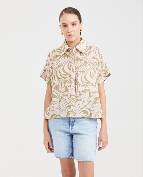 Camisa Resort Silueta Boxy con Estampado Maxi Print para Mujer