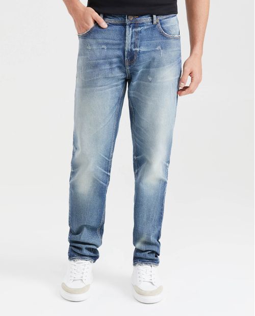 Jean Straight Fit Tiro Medio Bota Slim Azul Oscuro para Hombre