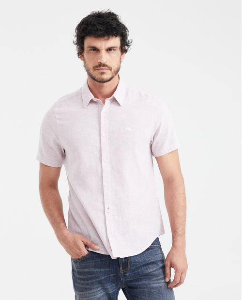 Camisa Slim Fit Manga Corta en Lino y Algodón para Hombre