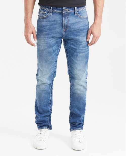 Jean Slim Fit Tiro Medio Bota Slim Azul Medio para Hombre