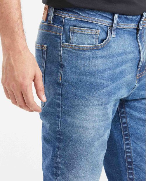 Jean Slim Fit Tiro Medio Bota Slim Azul Medio para Hombre