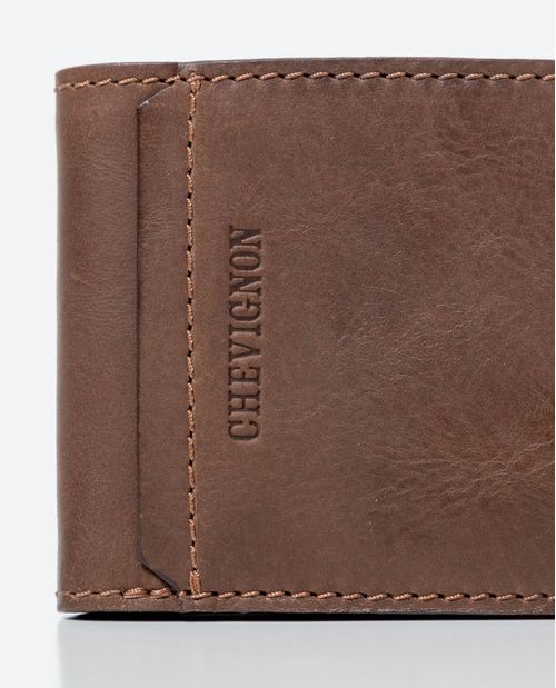 Billetera en Cuero Formato Horizontal Dos Alas con Portadocumentos No Extraíble para Hombre