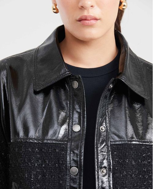 Chaqueta Tipo Bomber con Cuello en Efecto Cuero para Mujer