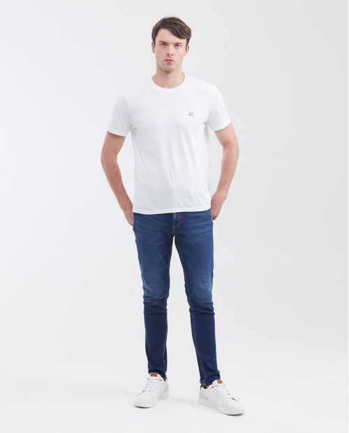 Jean Straight Fit Tiro Medio Bota Slim Azul Ultra Oscuro para Hombre