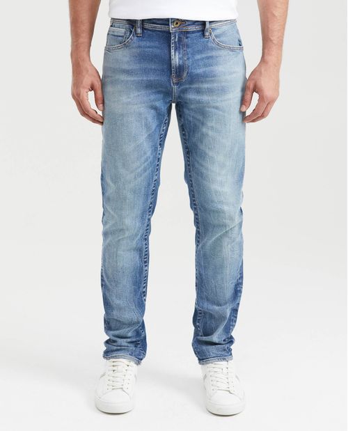 Jean Slim Fit Tiro Medio Bota Slim Azul Medio Vintage para Hombre
