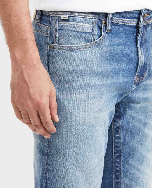 Jean Slim Fit Tiro Medio Bota Slim Azul Medio Vintage para Hombre
