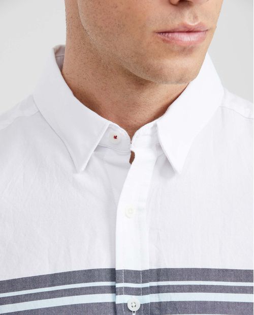 Camisa Slim Fit Manga Corta con Bloques de Color en Algodón para Hombre