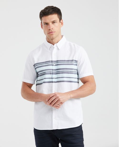 Camisa Slim Fit Manga Corta con Bloques de Color en Algodón para Hombre