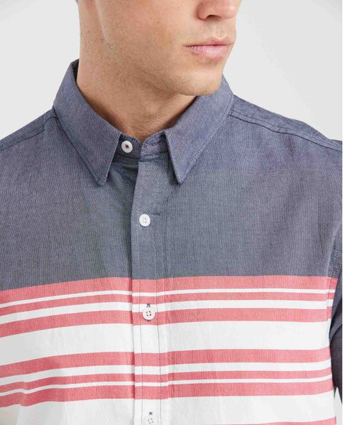 Camisa Slim Fit Manga Corta con Bloques de Color en Algodón para Hombre