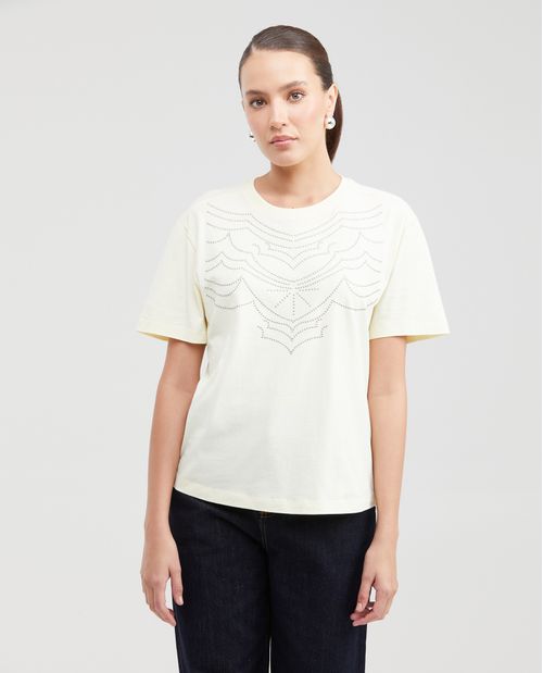 Camiseta Estampada con Gráfico en Piedras para Mujer