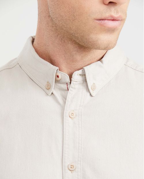 Camisa Slim Fit Manga Larga en Algodón con Efecto Corduroy para Hombre