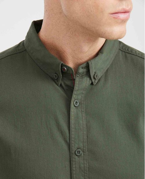 Camisa Slim Fit Manga Larga en Algodón con Efecto Corduroy para Hombre