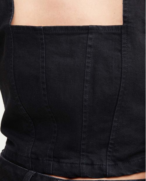 Corset en Denim Negro Slim Fit para Mujer
