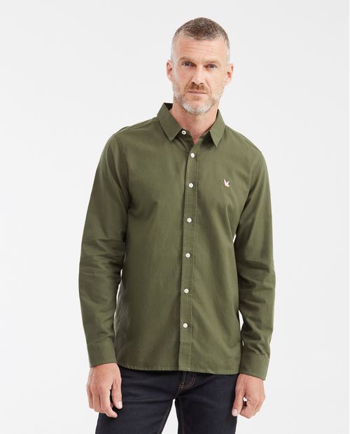 Camisa Slim Fit Manga Larga en Oxford 100% Algodón con Influencia Smart para Hombre