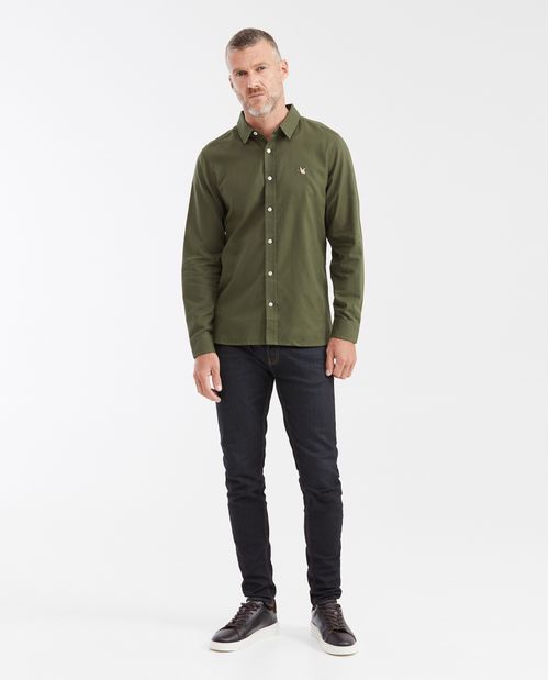 Camisa Slim Fit Manga Larga en Oxford 100% Algodón con Influencia Smart para Hombre